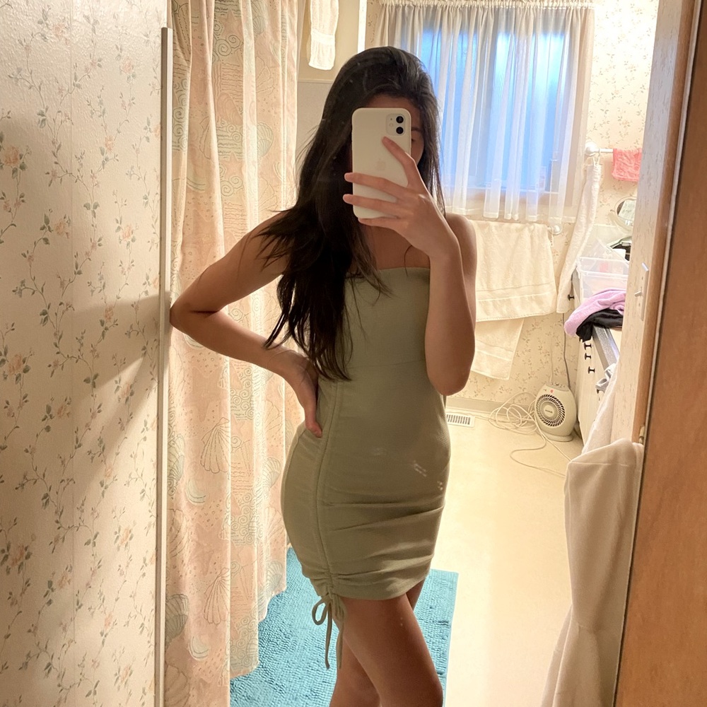 sage green mini dress